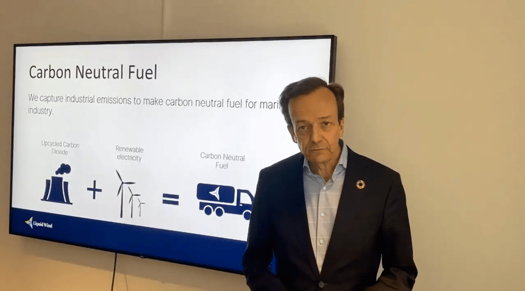    Claes Fredriksson, CEO and Founder, pitches Liquid Wind at an online pitch event with Newchip.