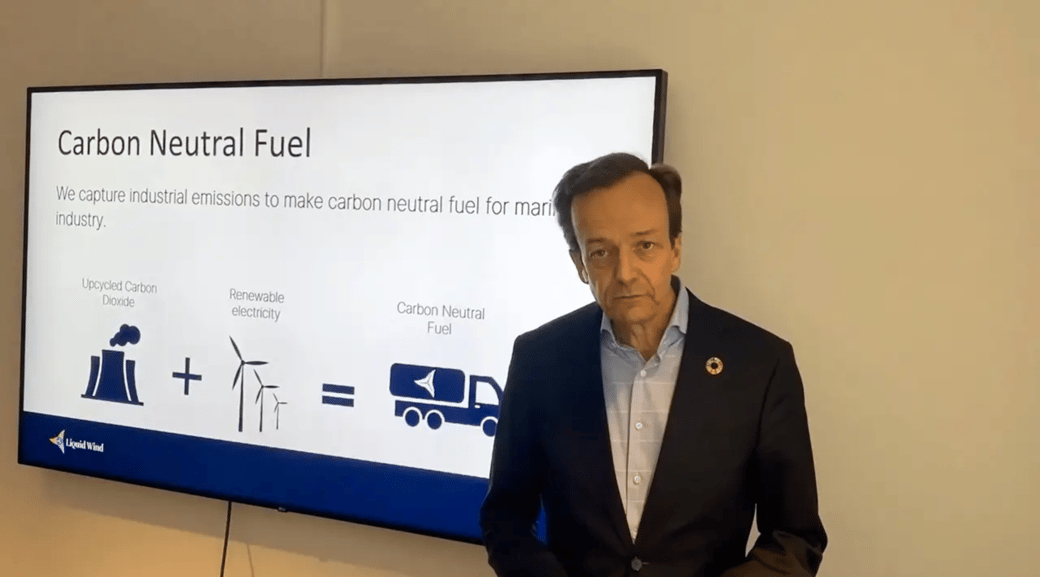    Claes Fredriksson, CEO and Founder, pitches Liquid Wind at an online pitch event with Newchip.